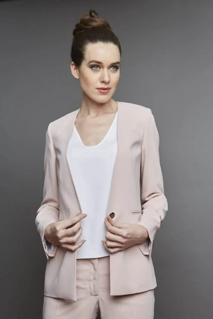 veste tailleur rose poudré femme