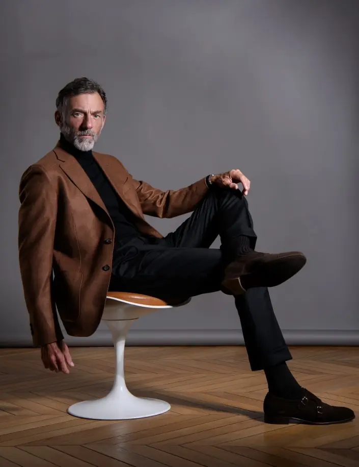 Veste sur mesure en flanelle de cachemire, couleur tabac