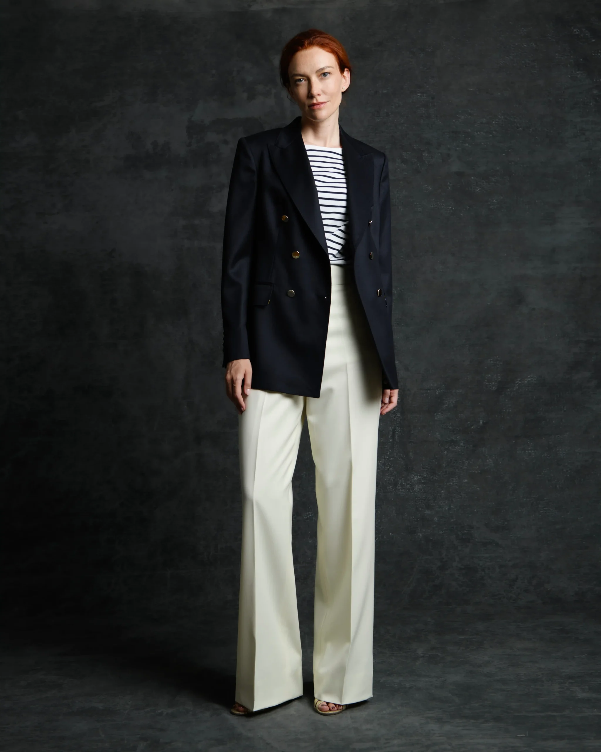 blazer tailleur blanc et bleu pour femme