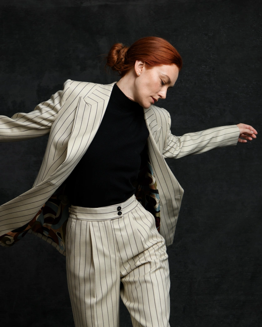 pantalon beige rayé pour femme