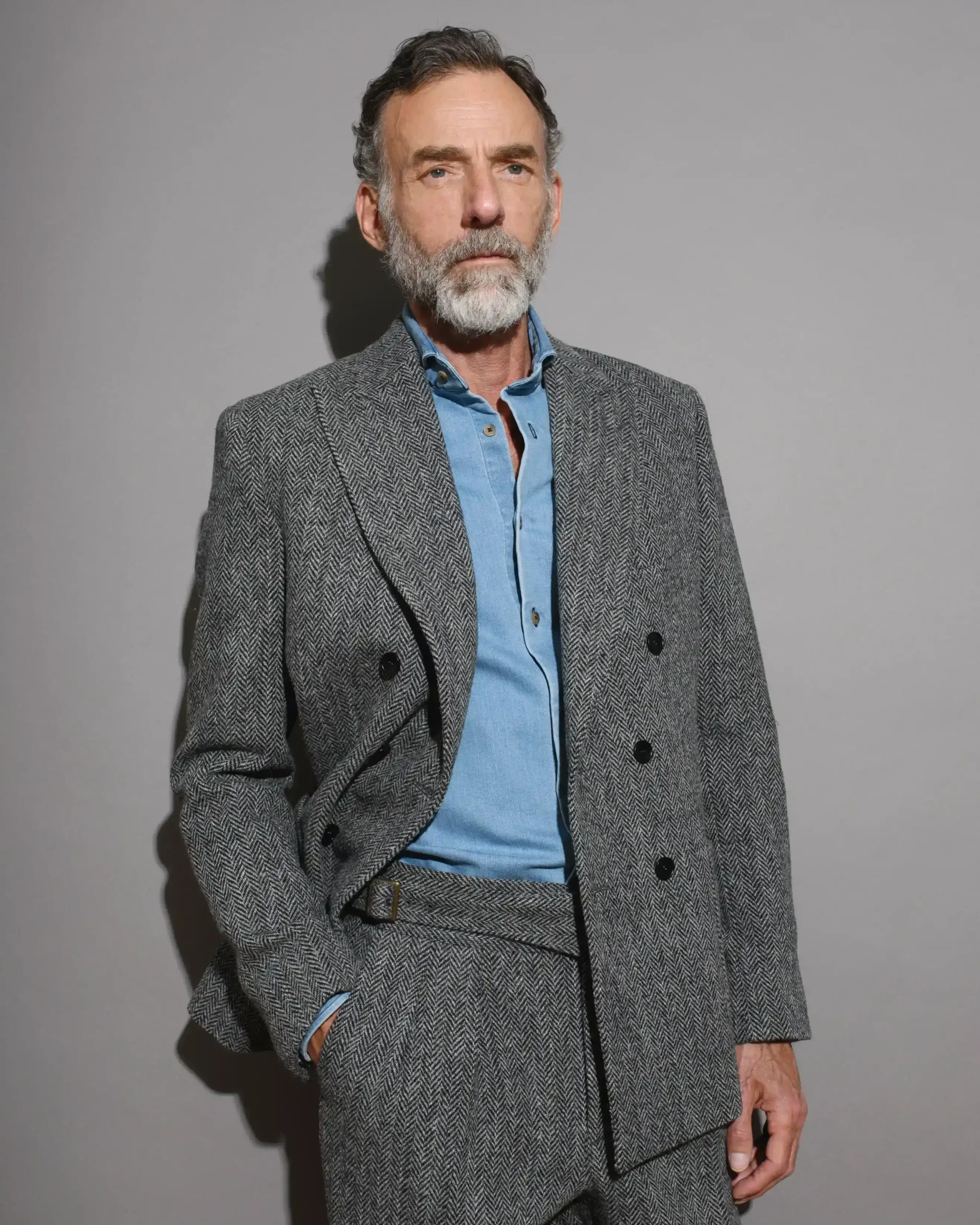 costume en tweed homme chemise bleu