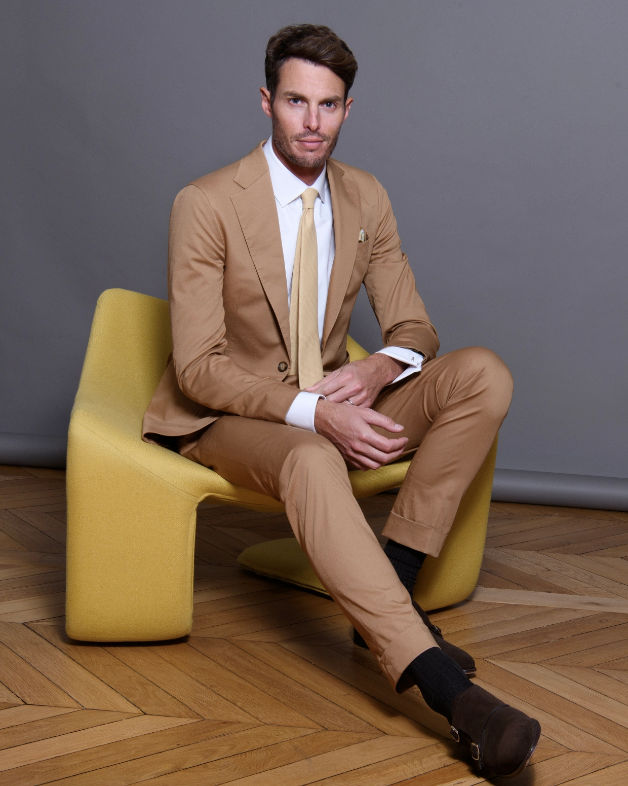 Costume été en coton couleur tabac
